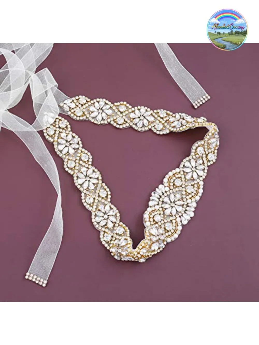 Rhinestone Bridal Belt Sash Double-Sided Satin Handmade Wedding Accessory